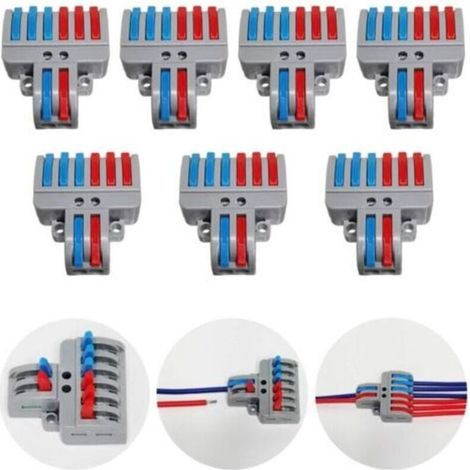 Jeu de bornes CTRICALVER, jeu de bornes de raccordement avec levier, connecteur de câble à pousser, bornes enfichables compactes, 7 pièces de bornes 8 pôles, avec vis de montage (2 en 6)