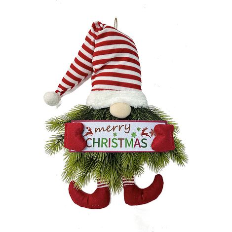 Guirnalda de gnomos navideños, decoración de gnomo de Papá Noel para la puerta principal, guirnalda artificial de pino y abeto. (1/5)