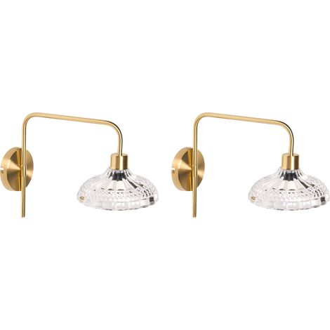 Conjunto de 2 lámparas de pared glamuroso moderno luz ambiental pantalla de vidrio tipo tambor base de hierro sala de estar dorado Molino (1/5)