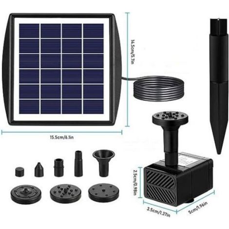 Pompe de Fontaine Solaire - - SHE-331 - 2W - 200L/H - Pour Bassins/Jardins/Aquariums (1/4)