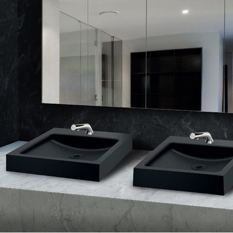 Lavabo da Appoggio - Rettangolare - Con Foro Per Rubinetto - 39,5 cm - Acciaio Inox Nero - UNITO