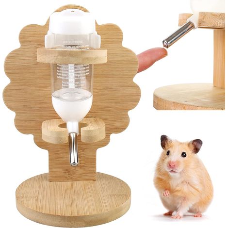 Hamster and Guinea Pig Drinking Bottle 80ml Hanging Water Bottle with Adjustable Wooden Stand Drinking Bowl for Small Animals (1/5)
