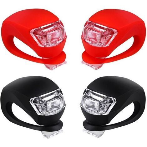 Ensemble d'éclairage de vélo LED en silicone avant et arrière - Phare et feu arrière de vélo, route étanche et de sécurité, éclairage de vélo de montagne, piles incluses, paquet de 4 (2 pièces blanche (1/5)