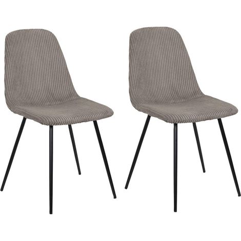 Lot de 2 Chaises en Velours Côtelé Taupe et Piètement en Métal Noir - Chaise de Salon, Salle à Manger - Livraison gratuite