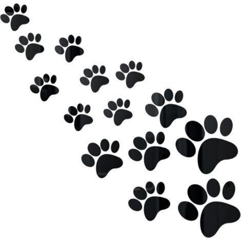 Set di 14 adesivi a forma di zampa per specchio, in acrilico, rimovibili, per decorare le pareti, disponibili in 3 misure (nero).