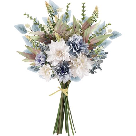 Bouquet de Fleurs artificielles décoratif, compositions Florales en Soie, Bouquets de mariée, centres de Table pour décoration Rustique d'intérieur, Vase Bleu et Blanc (1/5)