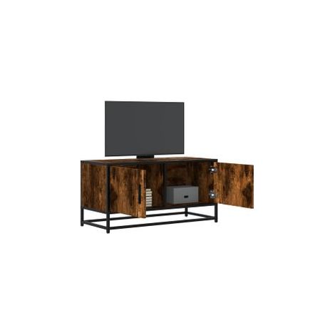 Meuble TV chêne fumé 80x34,5x40 bois d'ingénierie et métal (1/5)