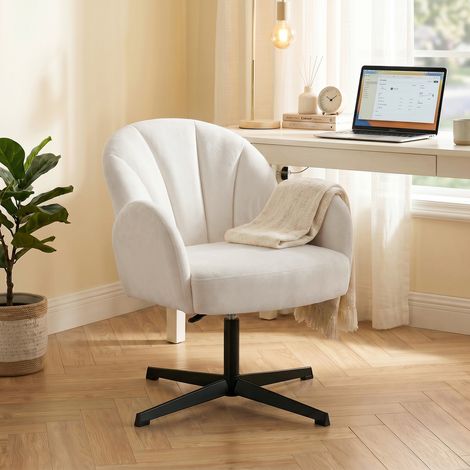 Sillón de Salón Giratorio Butaca de Salón Tapizada Terciopelo con Respaldo en Forma de Concha Cojín con Resortes Crema (1/5)