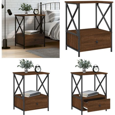 Table de chevet chêne marron 50x41x65 cm bois d'ingénierie - Table De Chevet Industrielle - Meuble De Chambre - Table Nuit - Table D'appoint - Design Industriel - Home & Living (1/5)
