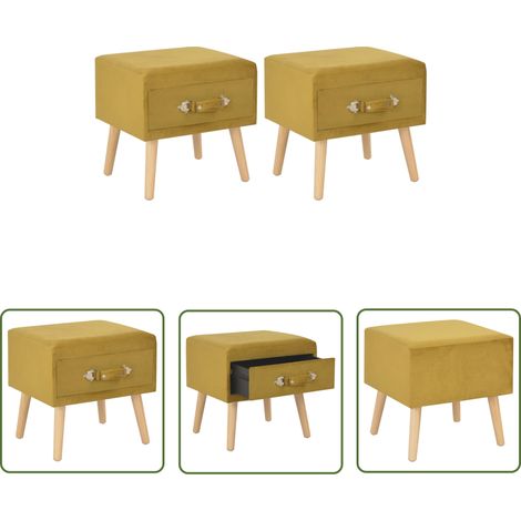 The Living Store Nachttische 2 Stk. Senfgelb 40 x 35 x 40 cm Samt - Nachttisch - Samt - Holz - Massivholz - Kiefernholz (1/5)
