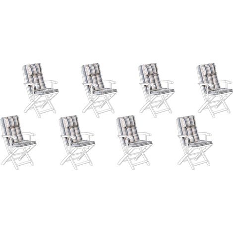 Set de 8 Coussins d'Assise en Tissu Polyester Bleu et Beige avec Rembourrage en Mousse pour Chaises de Jardin Modernes Beliani (1/5)