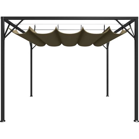vidaXL Cenador de jardín con techo retráctil gris taupe 3x3m 180 g/m² (1/2)
