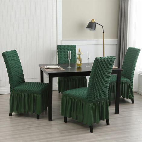 Housses de chaises élastiques lavables pour restaurant, ensemble de 2 pièces, housses de chaises amovibles, housses de protection pour chaises de cuisine avec jupes (vert foncé, ensemble de 2 pièces) (1/5)
