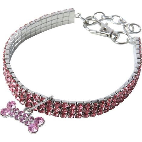 Magnifique collier à trois rangs de strass pour chat ou chien, rose. (1/5)
