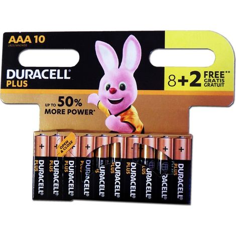 Piles Duracell Alcaline Blister 8+2 AAA K4 Plus Power