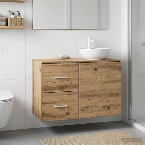 Meuble de Salle de Bain en Chêne Massif Artisanal - Design Élégant et Durable pour Rangement Moderne (1/5)