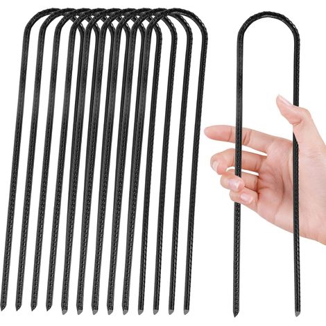 Juego de 10 anclajes de suelo, 30 cm, acero galvanizado, en forma de U, para trampolines, tiendas de campaña, vallas y seguridad. (1/4)