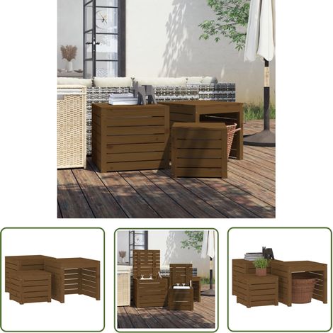 The Living Store Ensemble de boîtes de jardin 3 pcs marron miel bois pin massif - Coffre De Jardin - Meuble De Jardin - Rangement Exterieur - Coffre De Rangement - Bois De Pin (1/5)