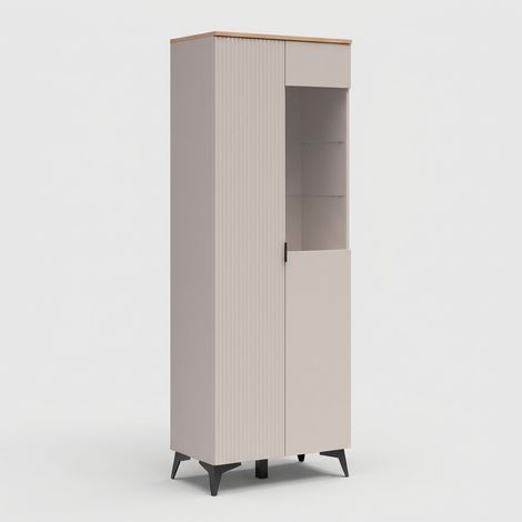 Vitrine haute de salon avec porte pleine et porte vitrée Velton (1/4)