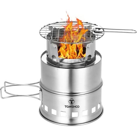 Réchaud à bois portable pliable et coupe-vent, réchaud à bois compact en acier inoxydable, réchaud à alcool idéal pour le camping, les pique-niques et les barbecues. Réchauds de cuisine portables. (1/5)