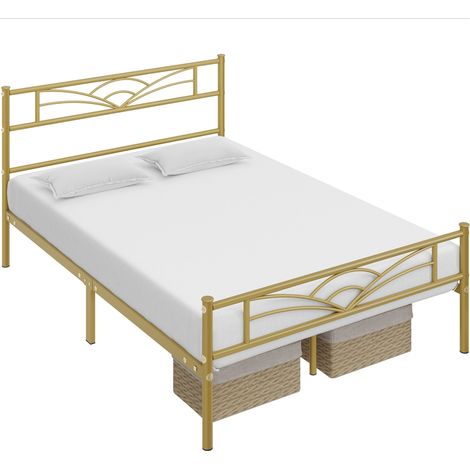 Yaheetech Struttura Letto in Ferro con Spazio Aggiuntivo per Camera da Letto Ospiti Soggiorno Singolo 90 x 200 cm Oro
