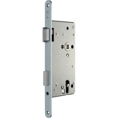 Serrure à encastrer pour porte d'entrée, 20/65/92/10 mm, norme DIN R, finition argentée, forme ronde (1/4)