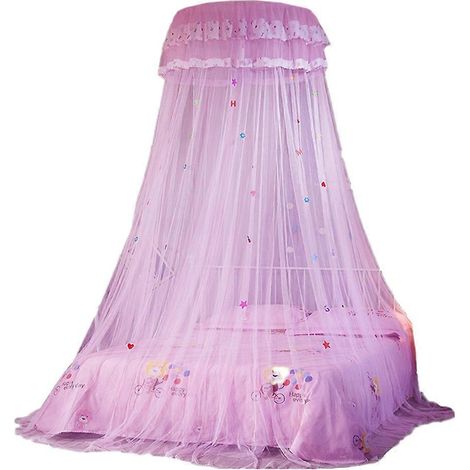 Moustiquaire en dentelle à motif dôme, rideau de lit suspendu en dentelle à dessin animé pour la maison ou l'hôtel (rose) (1/5)
