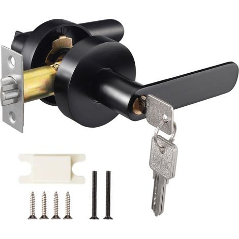 Poignée de porte à levier avec serrure et clé, ensemble de poignées de porte d'entrée, poignée de porte extérieure, serrure avant pour chambre/salle de bain/bureau/lieu de travail (noir)