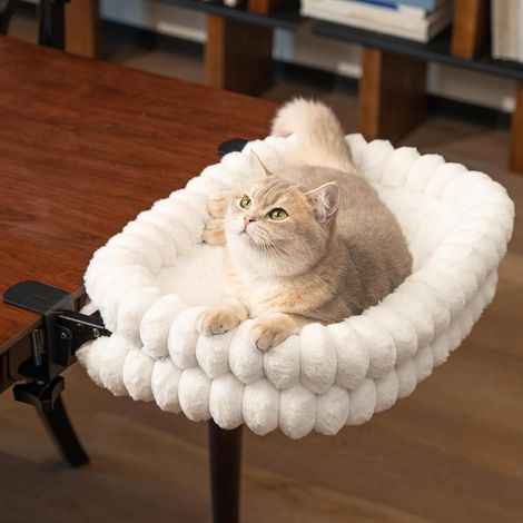 Lit pour Chat Bureau Pliable, Hamac Chat Suspendu avec Support en Métal Robuste (2 KG), Panier Réversible Hiver/Été pour Table, 60x38x12 cm (1/5)