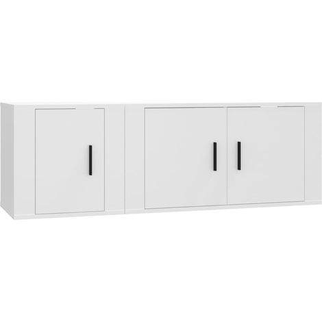 Conjunto de muebles mueble aparador TV televisión salón dormitorio salón 2 piezas madera de ingeniería blanco 020024371