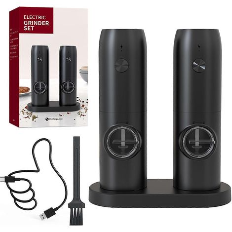 Ensemble de moulins à sel et à poivre électriques, 2 moulins automatiques rechargeables avec base de chargement (1/5)