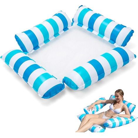 Aufblasbare Poolmatratze, Poolhängematte, Poolspiele, schwimmende Poolhängematte, himmelblau gestreift, 4-Rohr-Design für zusätzliche Stabilität, für Sommer, Strand, Meer (1/5)