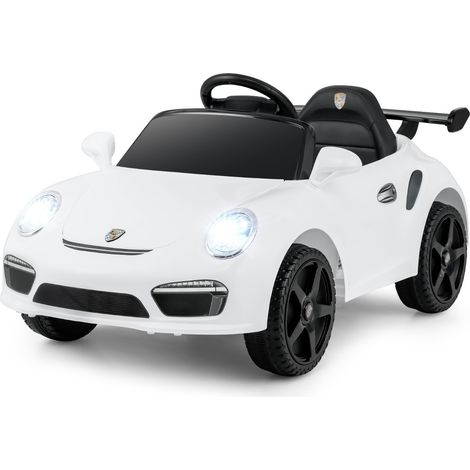 12V Voiture Électrique Porsche sous Licence avec Télécommande Musique Lumières LED Klaxon Démarrage en Douceur 2 Vitesses pour 3-8 Ans Blanc (1/2)