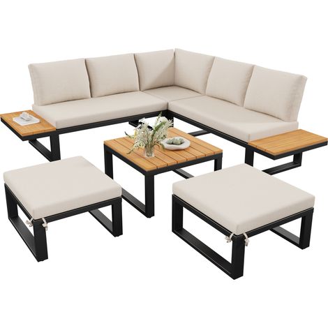 Set de Salon de Jardin Modulable - Dossier Réglable & Coussins Épais - Pour Terrasse, Balcon - Naturel (1/5)