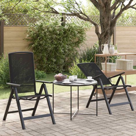 vidaXL Sedie da giardino reclinabili 2 pcs Nero 58 x 71 x 112 cm