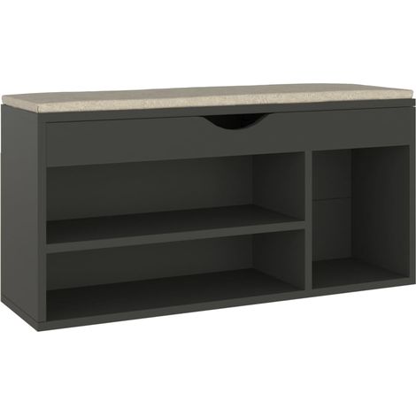 Banc à chaussures bottes commode étagère meuble entrée rangement et coussin 104 x 30 x 49cm bois d'ingénierie gris