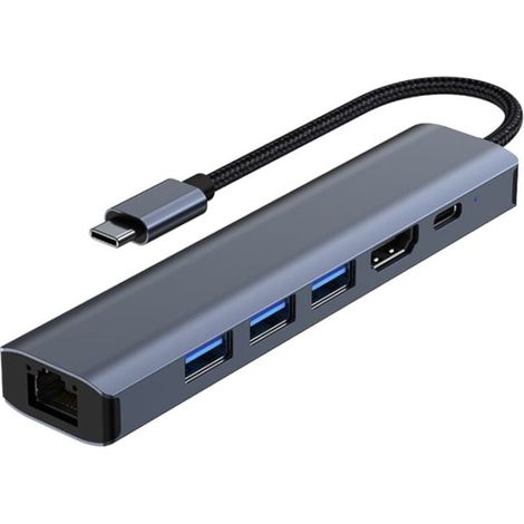 Hub 2210 6 en 1 USB Tipo-C a USB 3.2/HDMI/USB Tipo C Negro (1/5)