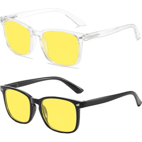 Lunettes de Vision Nocturne, Verres Jaunes Anti-éblouissement, 2 Paires, Noir et Transparent