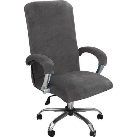 Housse de Fauteuil de Bureau en Velours Extensible, Housse pour Chaise de Bureau avec Accoudoirs, Universelle pour Dossier Haut, Lavable, Couleur Gris, Taille XL (1/5)