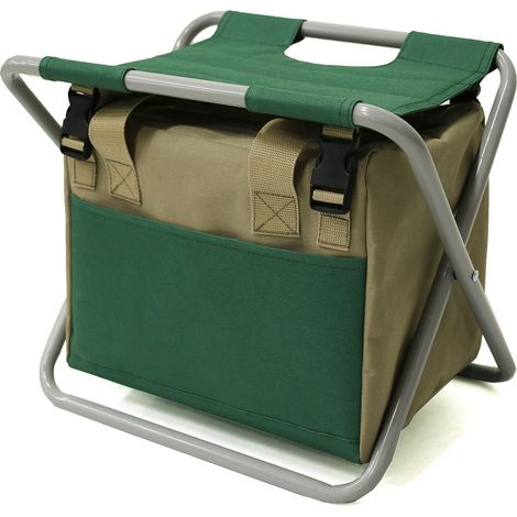 Tabouret pliant de jardin amovible, sac de rangement pour outils de jardin, tabouret de jardin multifonctionnel. Matériaux : tissu Oxford et tube en fer. (1/5)