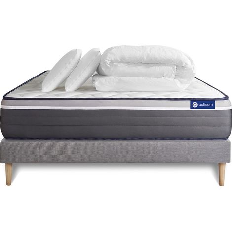 Ensemble matelas sommier Actimemo plus 140 x 190 cm 2 oreillers et couette Mémoire de forme - Couleur : Gris (1/5)