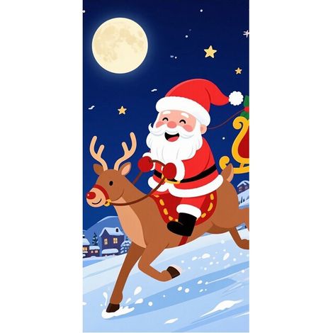 Nouvelle décoration de porte de Noël, motif Père Noël pour jardin, cour ou extérieur - 90 x 180 cm (perforée + ruban) - 47