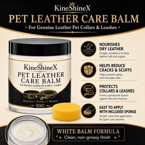 Crème d'entretien pour colliers et laisses pour animaux KineShineX 50 g - Nourrit et répare le cuir véritable, réduisant la sécheresse et les craquelures. (1/4)