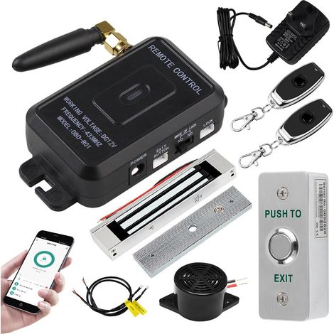 Kit de système de contrôle d'accès de déverrouillage, câblage simplifié, avec télécommandes/serrure magnétique 180 kg/adaptateur d'alimentation DC 12 V, temps de retard de (1/5)
