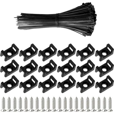 100 Pièces Attaches Cable avec Embase de Serre Cables et Vis, 200 mm Autobloquantes Fixations Électriques Collier de Serrage en Nylon pour Organiser Câbles, Réutilisables et Réglables (1/4)