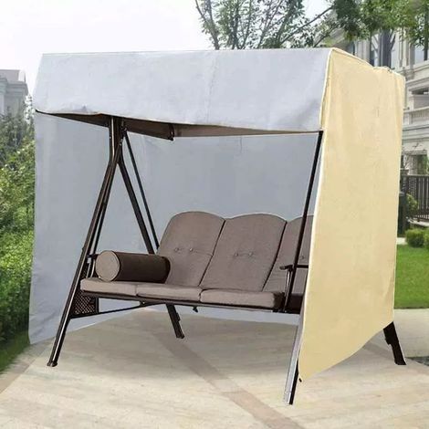 Housse Balancelle de Jardin, Housse de Chaise d'oscillation extérieure Anti-UV Coupe-Vent imperméable en 190T recouvert d'argent Grande Housse de Protection pour hamac de Patio (220x125x170cm,Be (1/4)