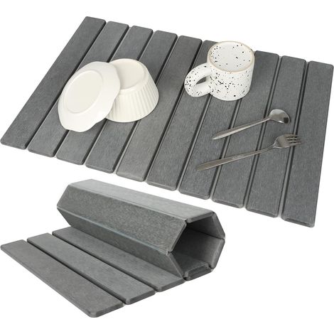 Tappetino asciugatutto in pietra per piano cucina 60 cm (l) × 39 cm (p) - tappetino asciugatutto istantaneo, tappetino asciugatutto in terra di diatomee, tappetino asciugatutto ultra assorbente e pieg (1/2)