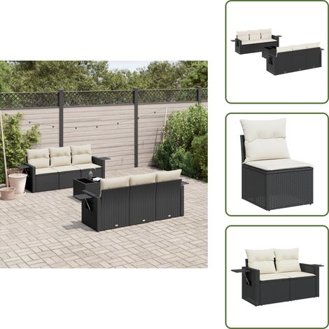 7-tlg. Garten-Sofagarnitur mit Kissen Schwarz Poly Rattan - Gartengestell - Gartenmöbel Set - Gartenlounge - Outdoor Möbel - Rattan Gartenmöbel (1/5)