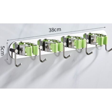 Porte Balai Mural, en Acier inoxydable, Support de Balai avec 4 Clips et 5 Crochets,Support de Rangement Mural Organisateur pour Cuisine Jardin Balcon Garage vert (1/4)