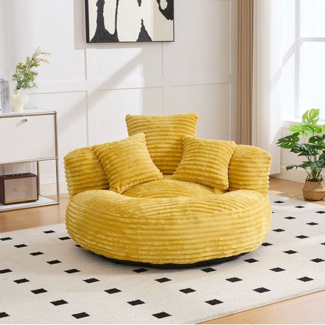 Fauteuil pouf 108x108x52 cm jaune moutarde en velours côtelé avec dossier haut et accoudoirs (1/5)